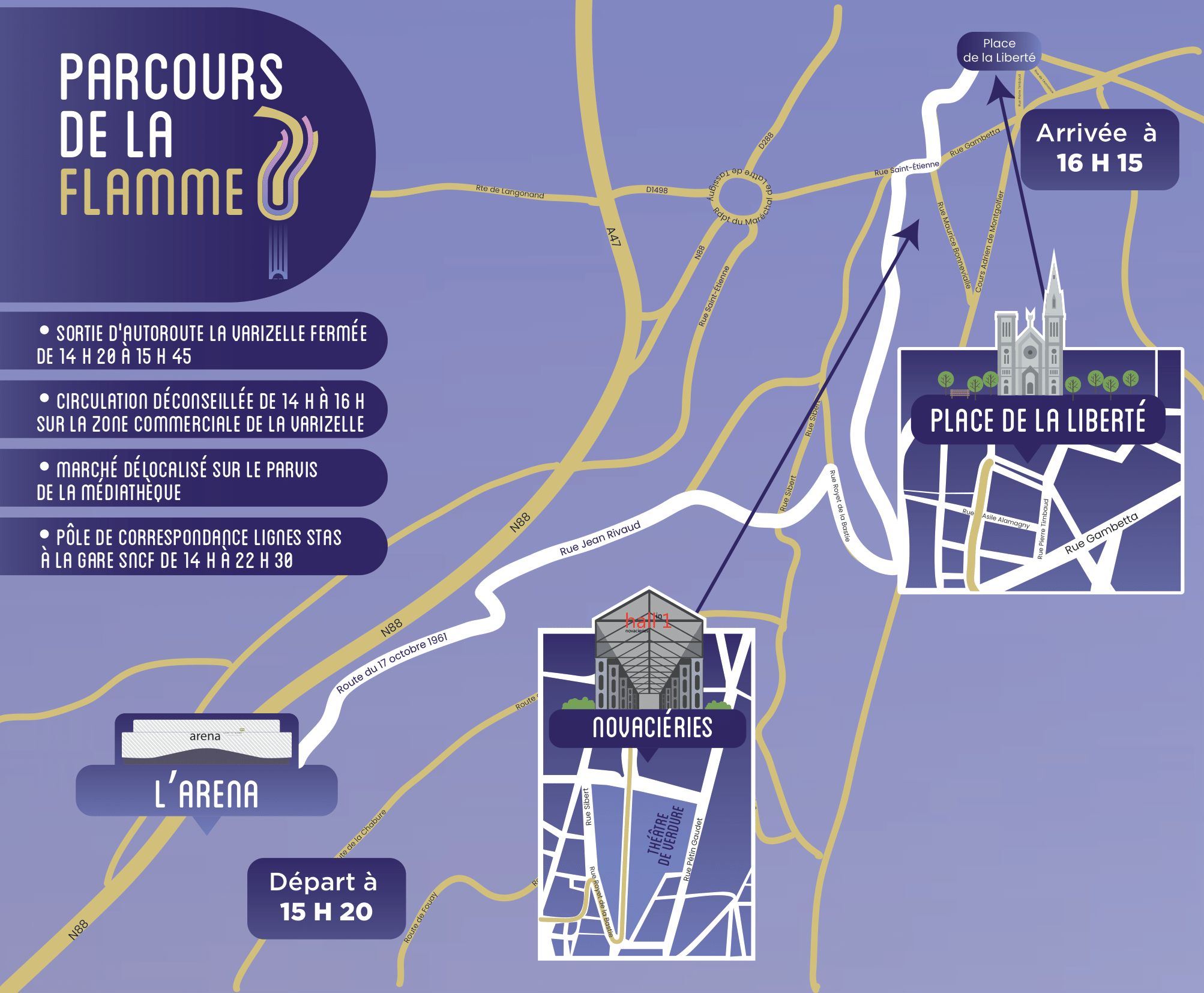 Plan illustré du passage de la Flamme Olympique à Saint-Chamond