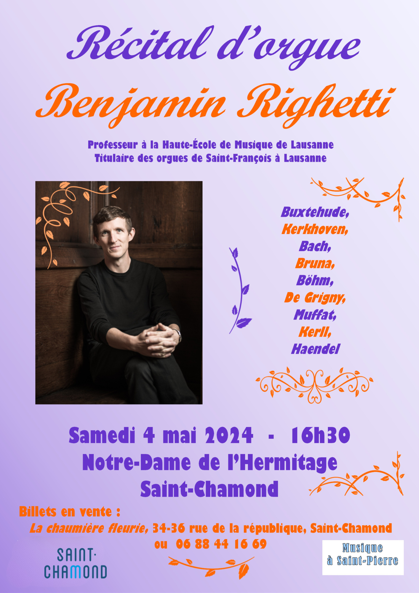 Affiche du récital d'orgue de Benjamin Righetti