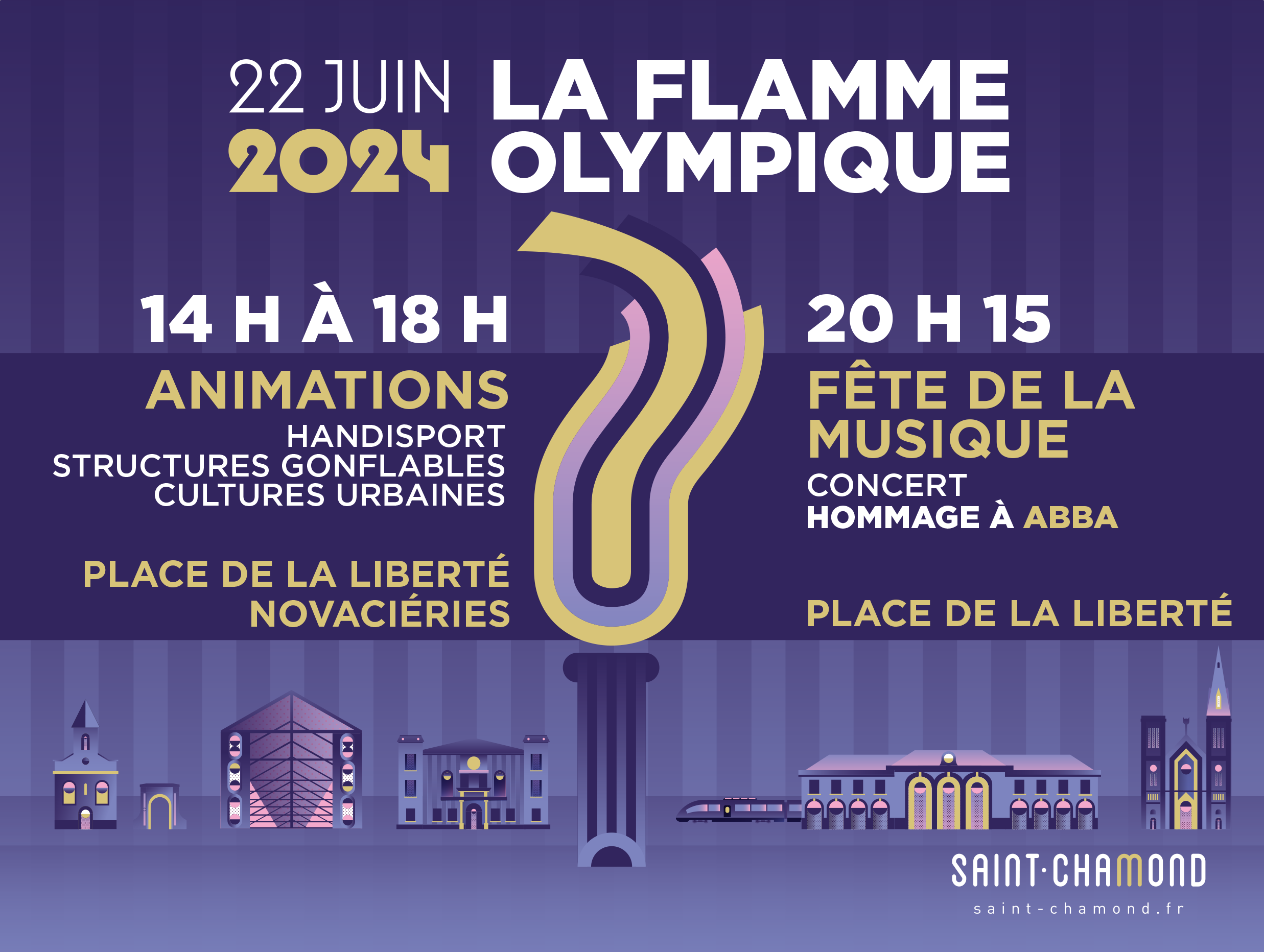 Affiche annonçant le passage de la flamme olympique et son programme